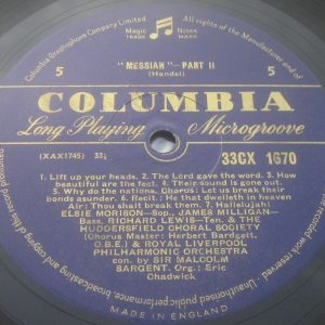 Handel :  Messiah / Sargent Columbia 33CX 1668-70 Blue/Gold Label 3 LP ED1 Box