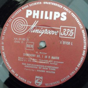 Mahler ‎– Symphony No. 1 Bruno Walter Philips ‎ A 01150 L lp 50’s