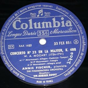 Mozart – Concerto No. 23 / 20 Annie Fischer – Piano Boulet  Columbia FCX 851 LP