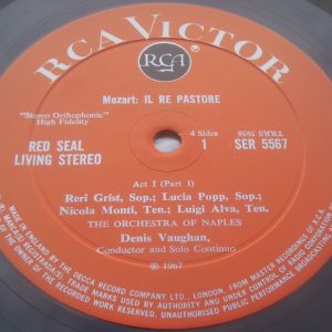 Mozart  Il Re Pastore Vaughan RCA SER 5567-8 4 LP BOX EX