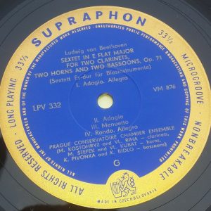 Mozart Quintet Beethoven Sextet  Panenka Shejbal Riha Stefek Vacek Supraphon LP