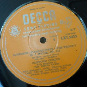 Schubert ‎ Trout Quintet Curzon Members Of  Vienna Octet Decca ‎LXT 5433 lp EX