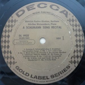 Schumann Song Recital Weissenborn Fischer-Dieskau Decca ‎Gold Label DL 9935 lp