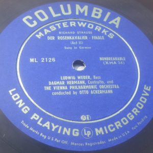 Strauss der Rosenkavalier Ackermann Schwarzkopf Weber Columbia ML 2126 10″ LP