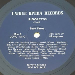 Verdi – Rigoletto  JCesare Sodero   Unique Opera Records  UORC 176 2 lp EX
