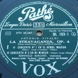 Vivaldi La Stravanganza Barchet / Elsner / Reinhardt Pathe Vox DL 103 3 LP 1954