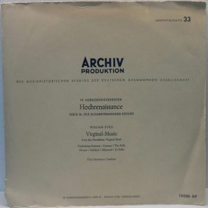 William Byrd – Virginal Music 10″ LP Fritz Neumeyer Harpsichord ARCHIV 13026 AP