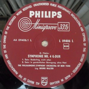 mahler : symphony No. 4 Bruno Walter Philips Minigroove L 09406 L lp ex