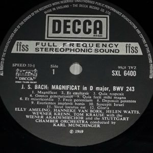 Bach –  Magnificat  / Cantata No. 10  Munchinger  Decca SXL 6400 England LP EX