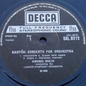 Bartok Concerto For Orchestra / Dance Suite Solti Decca ‎SXL 6212 lp