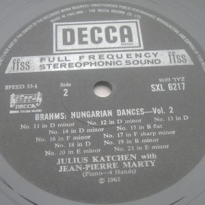 Brahms Piano Works  Hungarian Dances Marty Katchen   Decca ‎SXL 6217 LP EX
