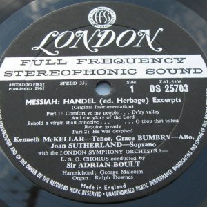 Handel Messiah Highlights , Boult , Sutherland . London OS 25703 WB FFSS lp 62