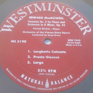 MACDOWELL  CONCERTO NO.1 & 2 RIVKIN / DIXON WESTMINSTER WL 5190 USA 1953  LP