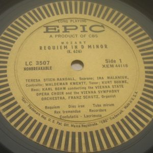 MOZART REQUIEM STICH-RANDALL BOHM SCHUTZ EPIC GOLD LABEL LC 3507 LP 50’s EX