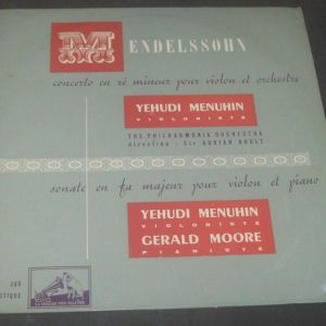 Mendelssohn Violin & Piano Sonata / Concerto Menuhin Moore Boult HMV FALP 300 LP
