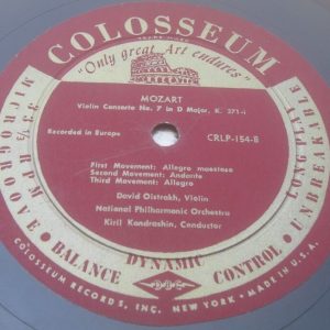 Mozart: Violin Concertos Oistrakh Golovanov Kondrashin Colosseum lp 1955 RARE