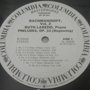 Ruth Laredo – Rachmaninoff Complete Works for Solo Piano Columbia White label lp
