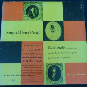 Songs of Henry Purcell Russell Oberlin Barab Maynard Esoteric ES-535 1955 lp ex