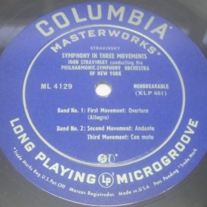 Stravinsky Symphony of Psalms Symphony 3 movements Columbia ML 4129 BLUE LABE LP