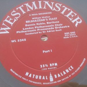 WILLIAM WALTON  Belshazzar’s Feast Boult WESTMINSTER  WL 5248 lp USA 1954