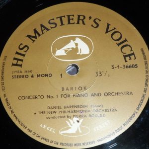 Bartok Piano Concertos Nos. 1 & 3 Boulez Barenboim HMV Gold label S 36605 lp EX