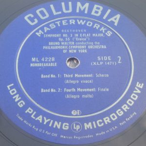 Beethoven Symphony No. 3 Eroica Bruno Walter Columbia Blue label ML 4228 ED1 LP