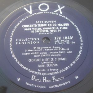 Beethoven Triple Concerto WUHRER GIMPEL SCHUSTER Vox Pantheon XPV 1049 10″ LP