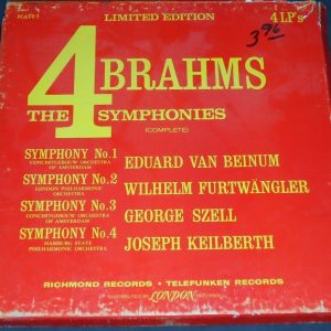 Brahms The 4 Symphonies  4 LP Box London Richmond Telefunken K4R-1