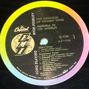 De Los Angeles ‎- Five Centuries Of Spanish Song  Capitol G-7155 LP