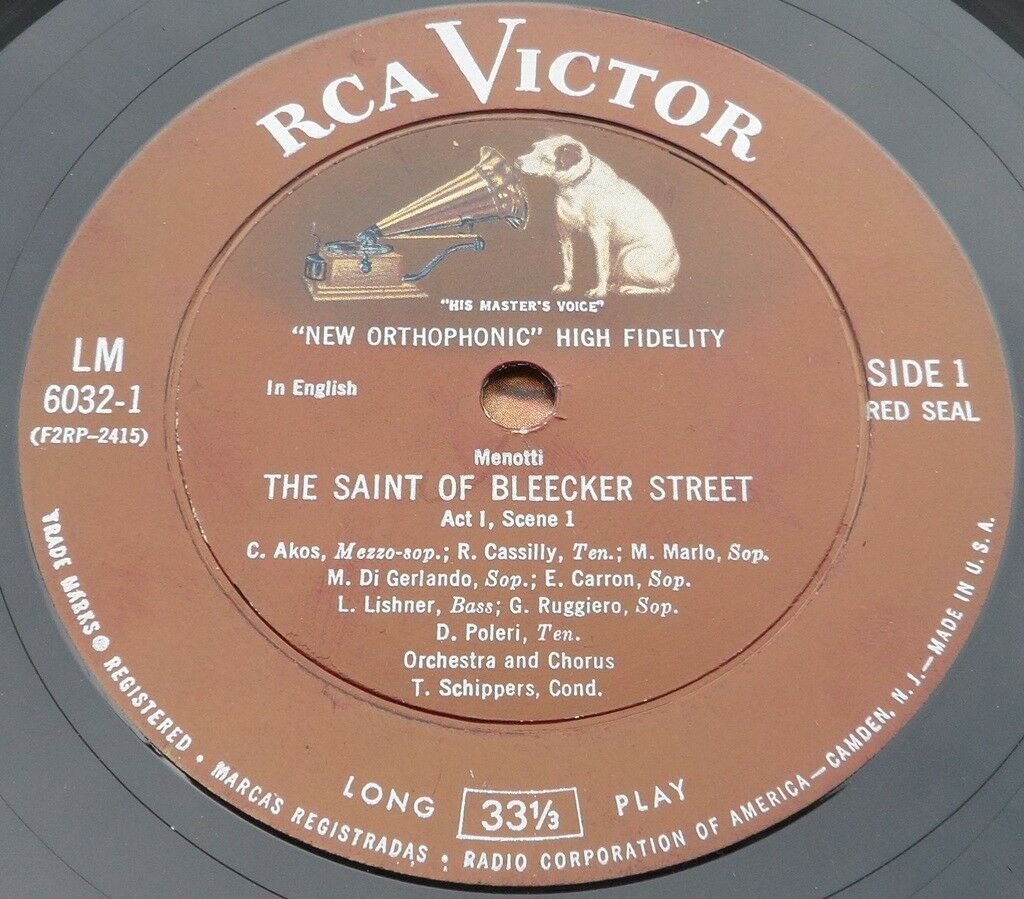 GIAN-CARLO MENOTTI – THE SAINT OF BLEECKER STREET RCA LM 6032 2 LP BOX 1954 EX