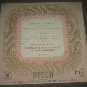 Gabrieli Telemann Viola String Concerto Kirchner / Munchinger Decca LX 3102 LP