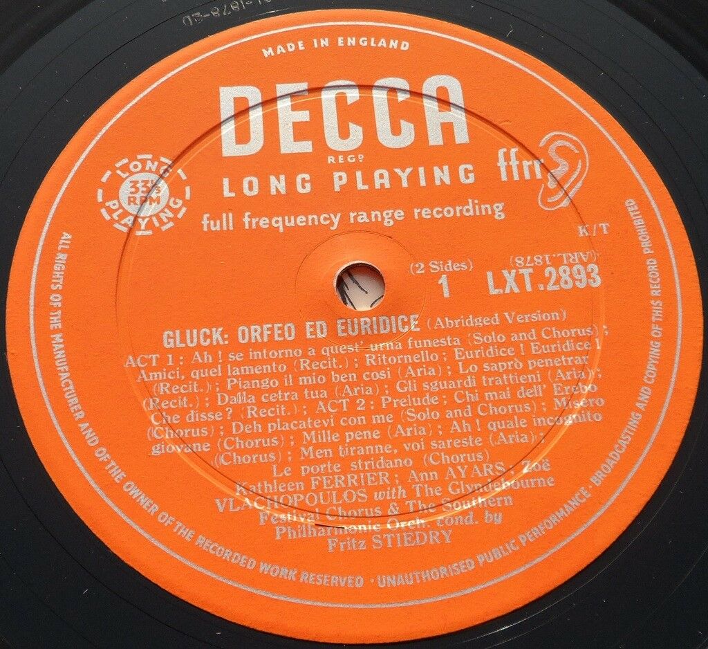 Gluck ‎- Orfeo Ed Euridice Ferrier Stiedry  Decca ‎ LXT 2893 England 1954 LP EX