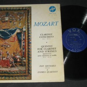 MOZART Clarinet Concerto . Jost Michaels , Endres Quartett Vox lp 1960