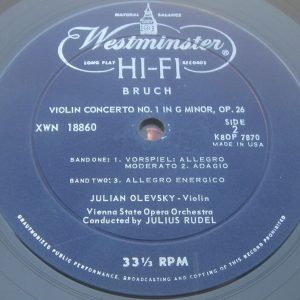 Mendelssohn / Bruch Violin concertos Olevsky / Rudel Westminster XWN 18860 lp
