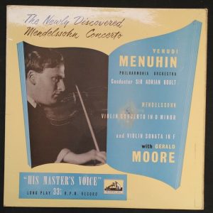 Mendelssohn Violin Concerto / Sonata Menhuin Boult HMV ALP 1085 lp