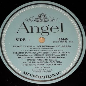 Strauss – Der Rosenkavalier Highlights Karajan Schwarzkopf Angel 35645 LP EX