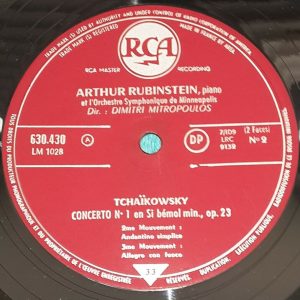 Tchaikovsky Piano Concerto No. 1 Mitropoulos Rubinstein RCA 630.430 LP EX