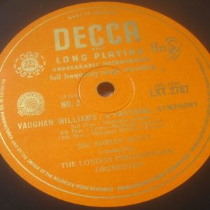 Vaughan Williams – Pastoral Symphony Boult Decca LXT 2787 Orange / Gold ED1 LP