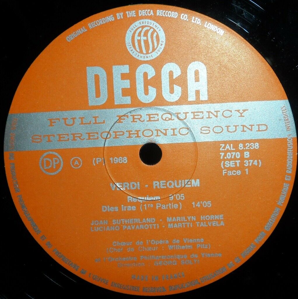 Verdi ‎- Requiem solti horne sutherland pavarotti  Decca 7070/71 2 lp Box EX
