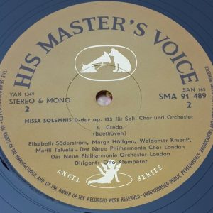 Beethoven – Missa Solemnis Klemperer HMV Angel Gold label SMA 91489/90 2 LP EX