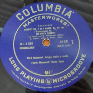 Beethoven Quartet No. 7  The Busch Quartet Columbia  ML 4155 Blue label lp ED1