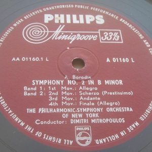 Borodin Symphony No. 2 Tchaikovsky Suite No. 1 Mitropoulos Philips A 01160 L lp