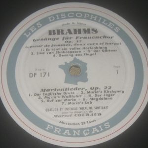 Brahms Songs for female choir Marcel Couraud Les Discophiles Français DF 171 LP