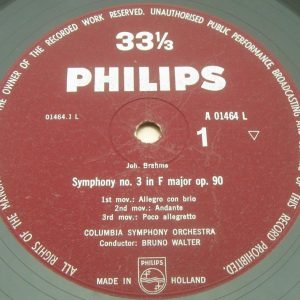 Brahms Symphony No. 3 / Tragic Overture BRUNO WALTER PHILIPS A 01464 L lp