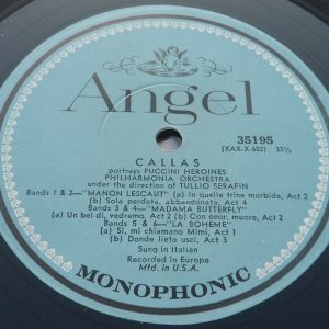 Callas – Portrays Puccini Heroines Serafin Angel ? 35195 LP EX