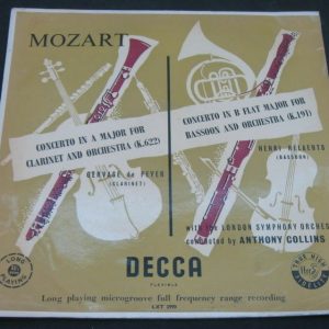 DECCA LXT  Mozart Clarinet / Bassoon Cons de peyer Helaerts COLLINS Israel ED1