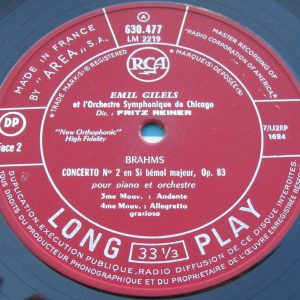 EMIL GILELS BRAHMS PIANO CONCERTO Fritz Reiner RCA lp