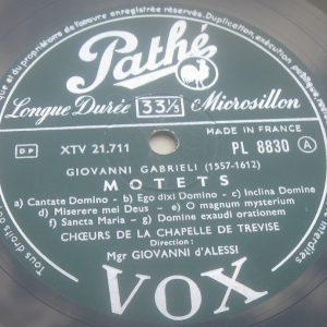 Giovanni Gabrieli – Motets Giovanni D’alessi  Pathe VOX PL 8830 LP
