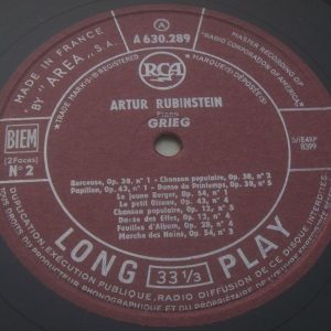Grieg / Artur Rubinstein – Piano RCA 630 289 LP France 50’s EX