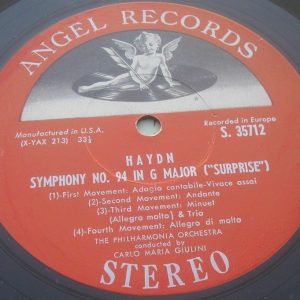 Haydn  Symphony No. 94 Boccherini Overture Giulini Angel  Red Label? S 35712 LP